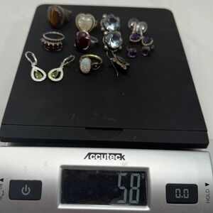 925 Sterling Silver Gemstone Jewelry Lot 58g Tigers Eye Opal Amethyst‎ Garnet
